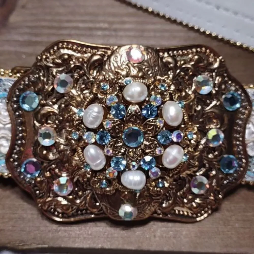 Blue Pearl Sparkle Statement Belt Unmarked‎